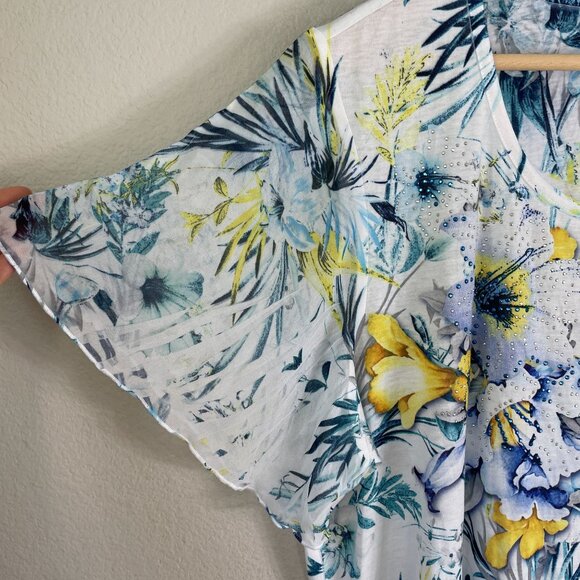 JM Collection Womens Plus 2X Floral Short Flutter Sleeve Blouse Tunic Top Shirt - Picture 9 of 10